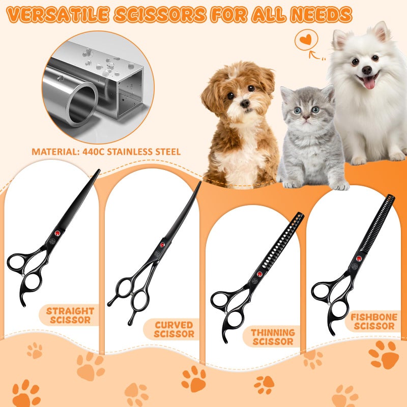 Moontay Professional Dog Grooming Scissors Set, 7 Inch/8 Inch Pet Grooming Scissors Chunkers Shears for Dog, Curved Dog Grooming Scissors, Thinning Shears for Dog with Grooming Comb - Image 3